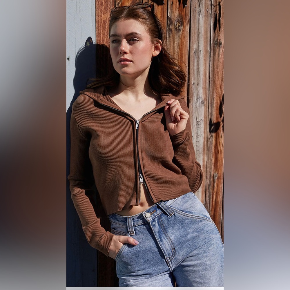 Brandy Melville Arden cropped hoodie brown one size